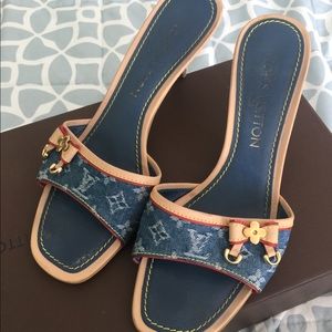 Louis Vuitton slide sandals with monogram denim